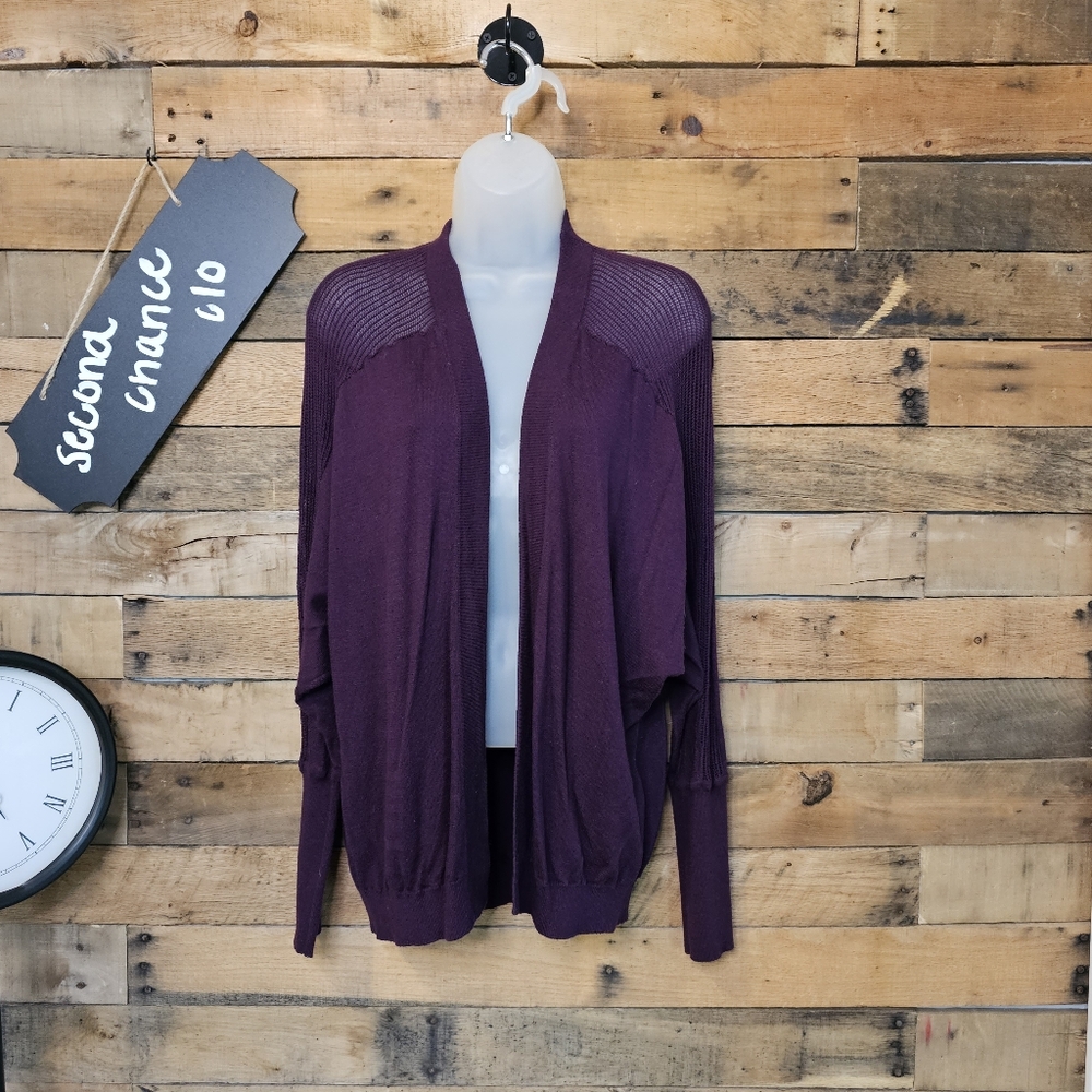 Express Women's purple Eggplant Mesh Shoulders cardigan Size M